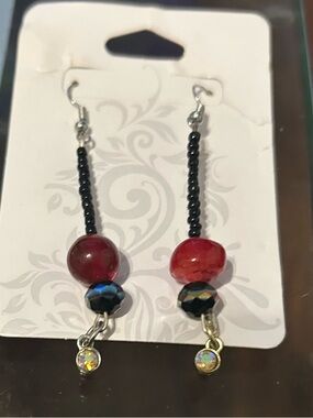 Handmade Red Bead Dangle Earrings